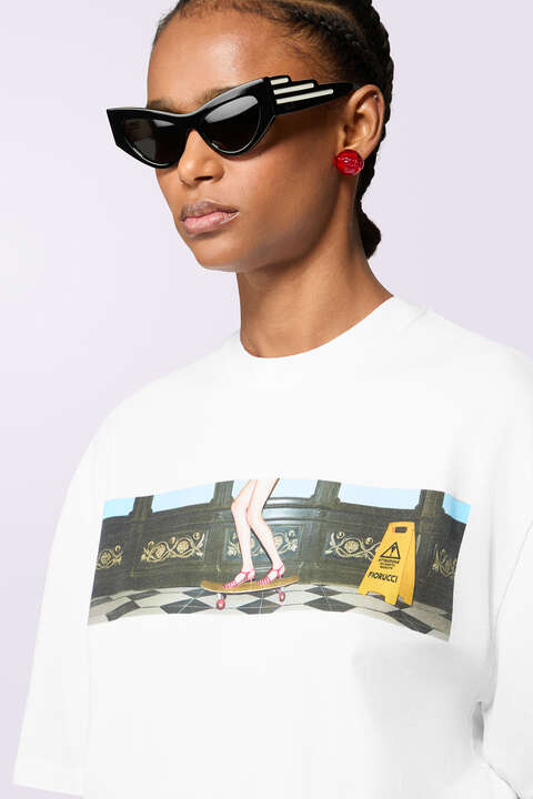 Fiorucci Skateboard Print T-Shirt White