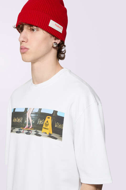 Fiorucci Skateboard Print T-Shirt White