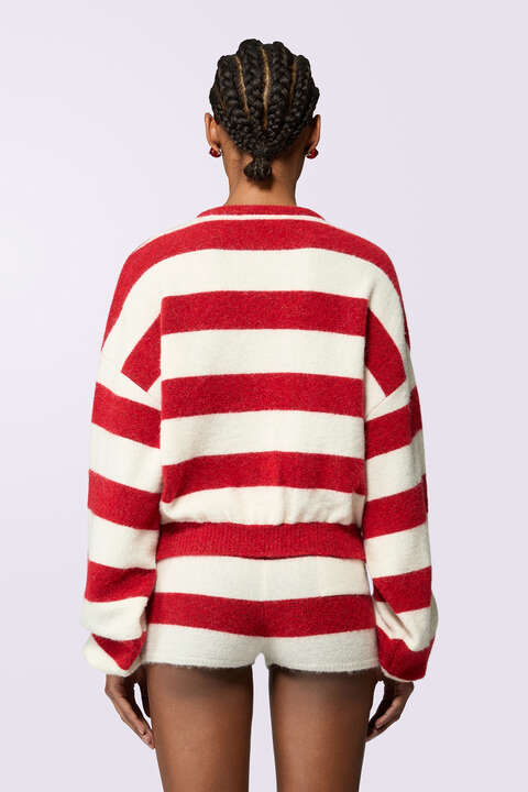Fiorucci Stripe Crop Knit Jumper Red