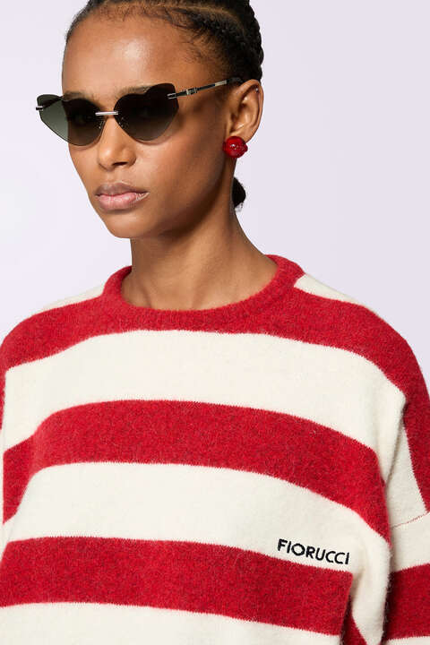 Fiorucci Stripe Crop Knit Jumper Red