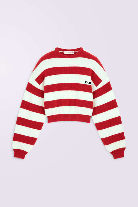 Fiorucci Stripe Crop Knit Jumper Red