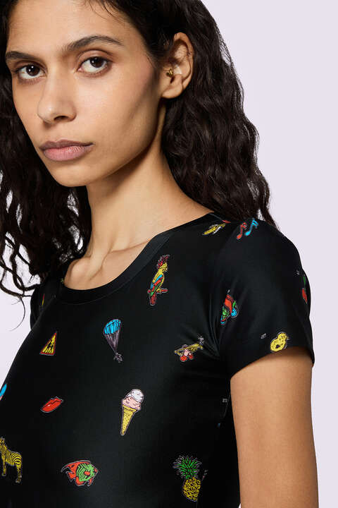 Fiorucci Toys Print Crop Top Black