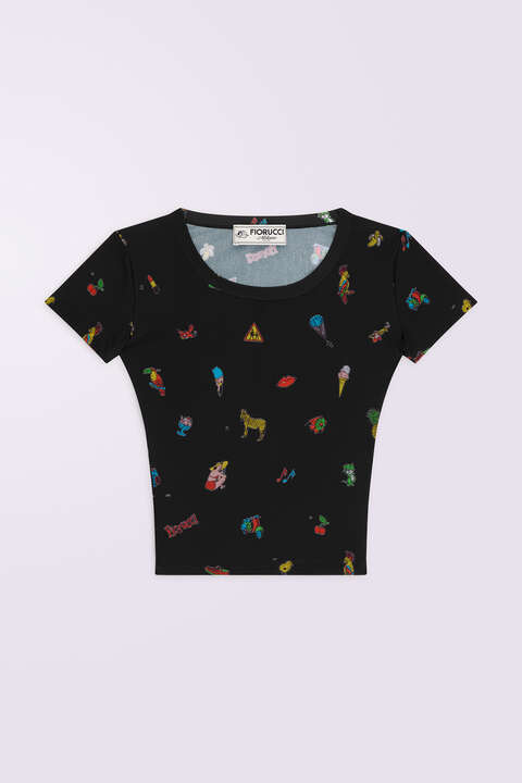 fiorucci Toys Print Crop Top Black