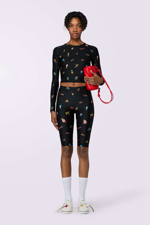 Fiorucci Toys Print Long Sleeve Crop Top Black