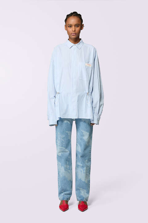 Fiorucci Unisex Label Patch Stripe Shirt Blue