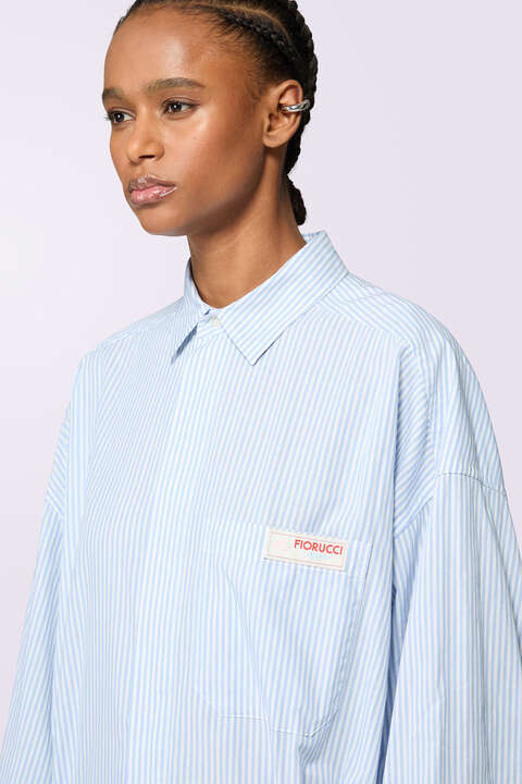 Fiorucci Unisex Label Patch Stripe Shirt Blue