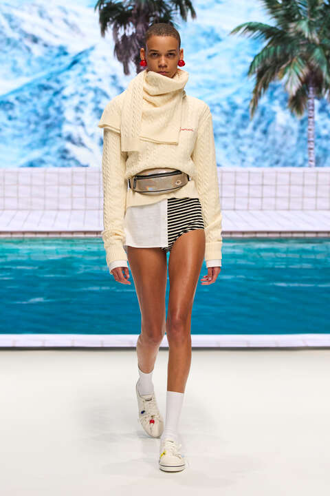 Fiorucci Velour Striped Hot Pants Navy