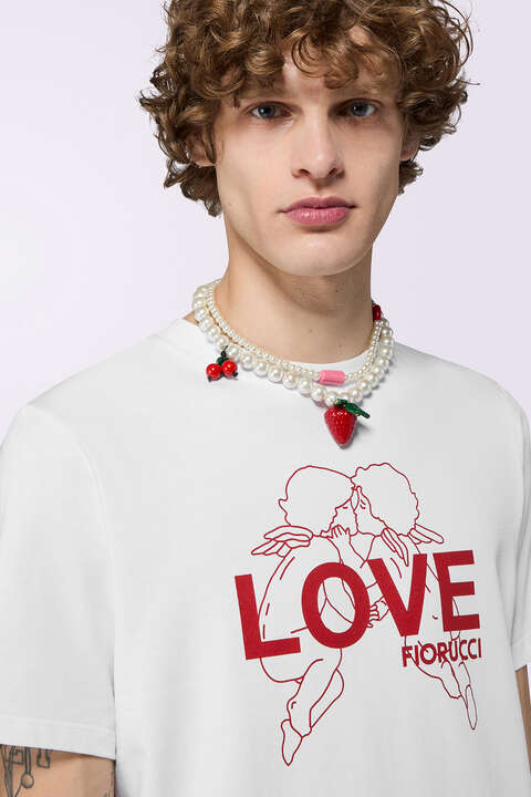 Fiorucci Kissing Angels Love Print Regular T-Shirt White