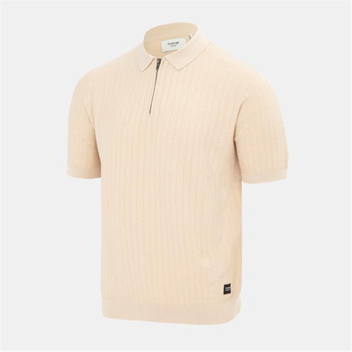 Firetrap Firetrap Quarter Zip Short Sleeve Ribbed Knit Polo