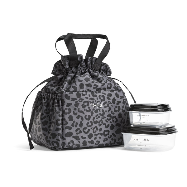 fit & fresh Cromwell Cinch Lunch Tote Charcoal Cheetah