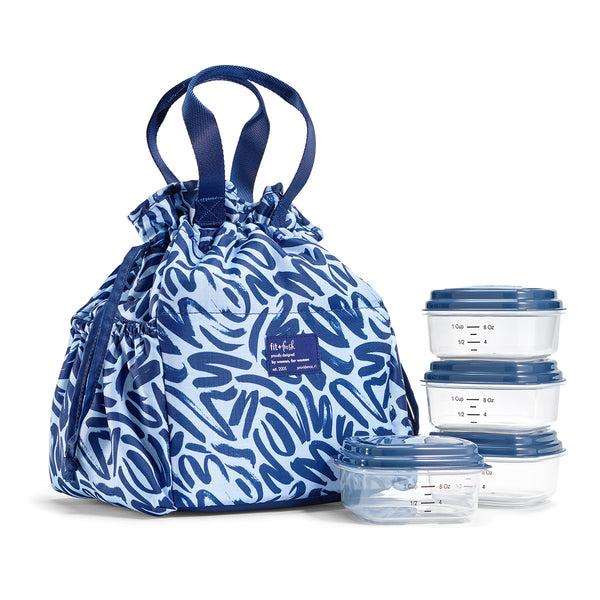 fit & fresh Cromwell Cinch Lunch Tote Navy Brush Strokes