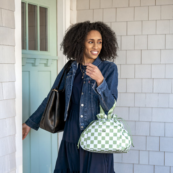 Fit & Fresh Cromwell Cinch Lunch Tote Pistachio Checkerboard