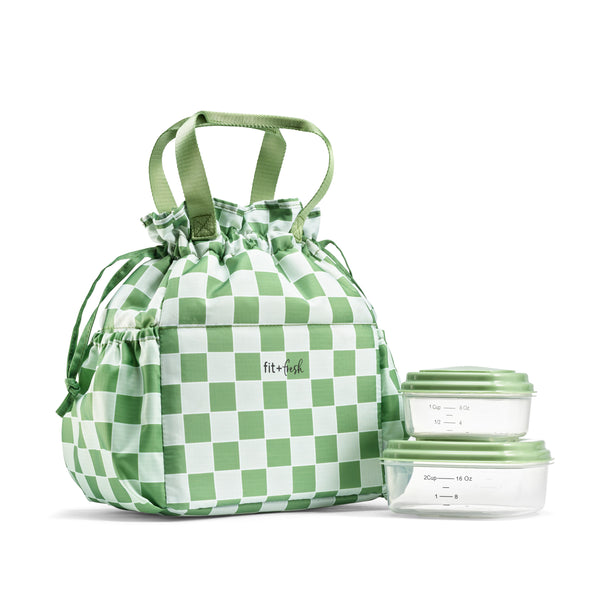 fit & fresh Cromwell Cinch Lunch Tote Pistachio Checkerboard