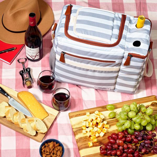 Fit & Fresh Dual Compartment Cooler Gray Newport Stripe