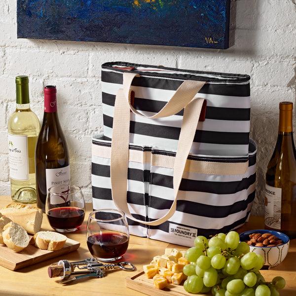 Fit & Fresh Wine Cooler Tote B&W Newport Stripe
