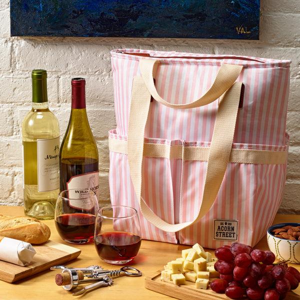 Fit & Fresh Wine Cooler Tote Blush Vineyard Stripe
