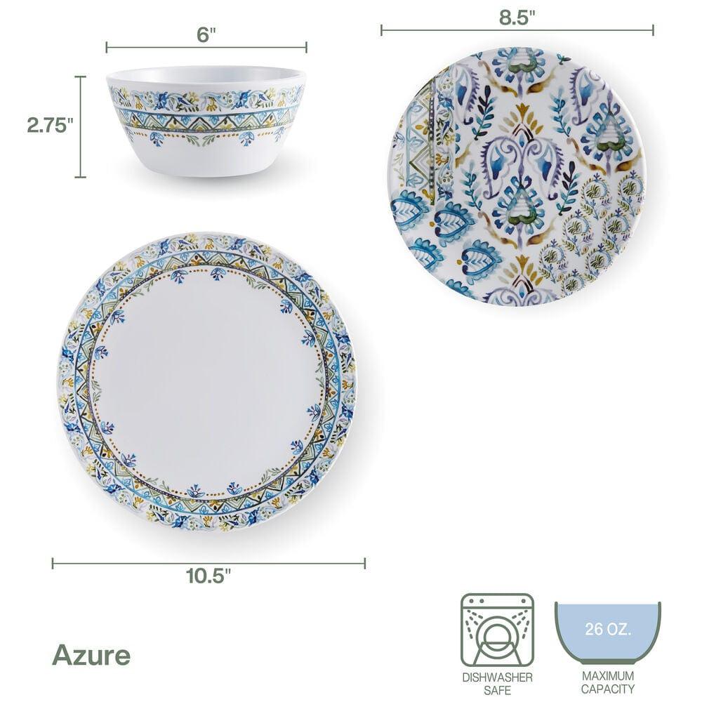 Fitz And Floyd Azure Outdoor Melamine 12 Piece Dinnerware Set Service For 4