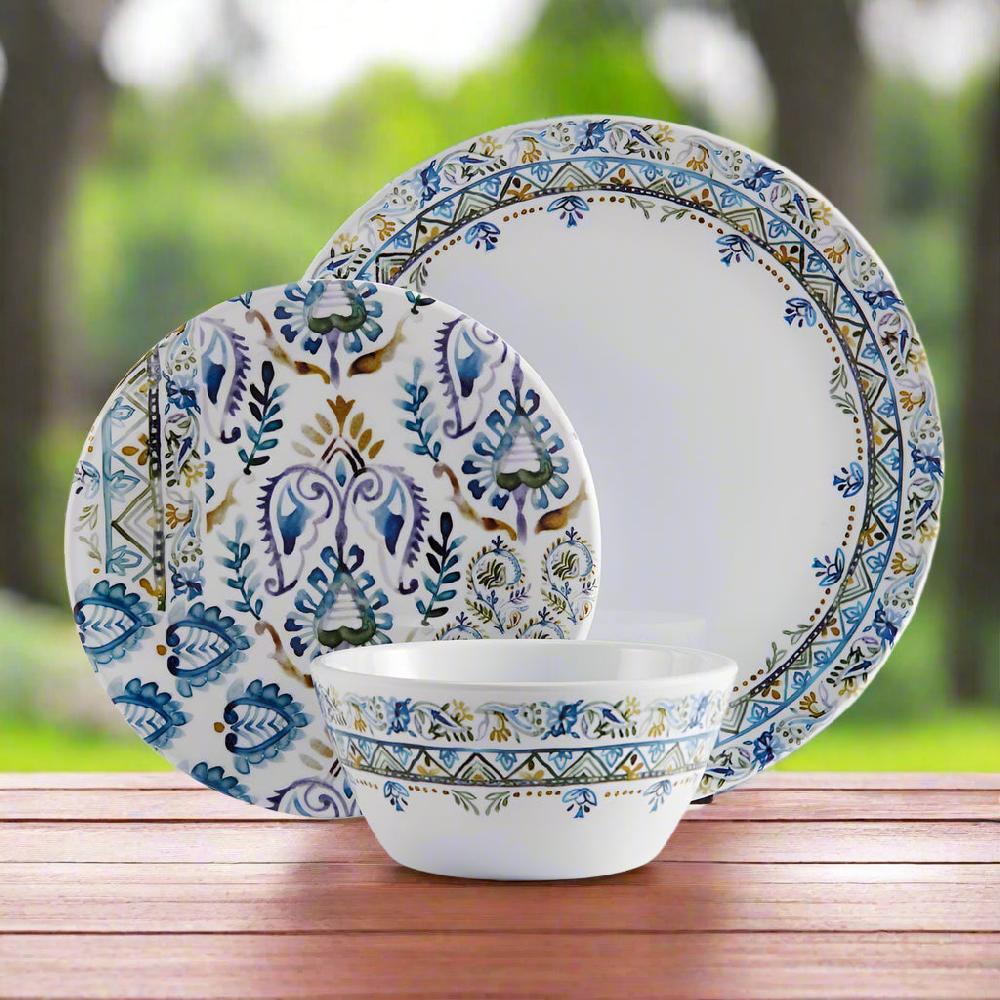 fitz and floyd Azure Outdoor Melamine 12 Piece Dinnerware Set Service for 4