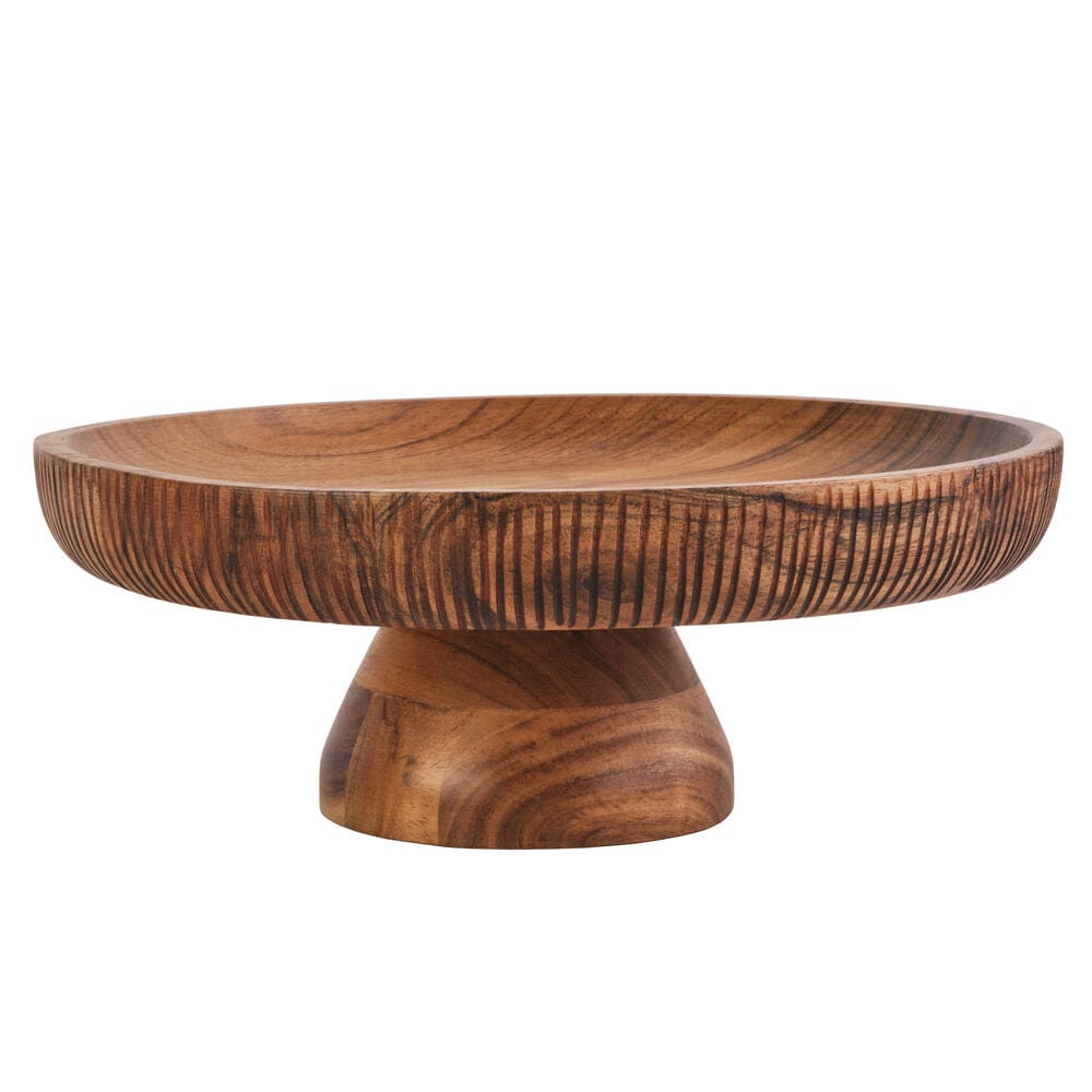 Fitz And Floyd Caleb Acacia Wood Footed Serve Platter Cake Stand