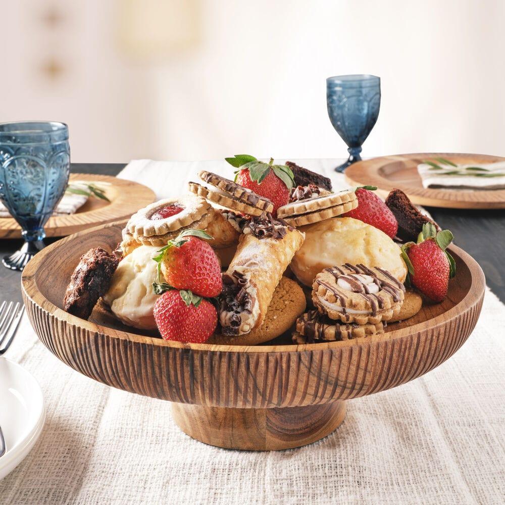 Fitz And Floyd Caleb Acacia Wood Footed Serve Platter Cake Stand