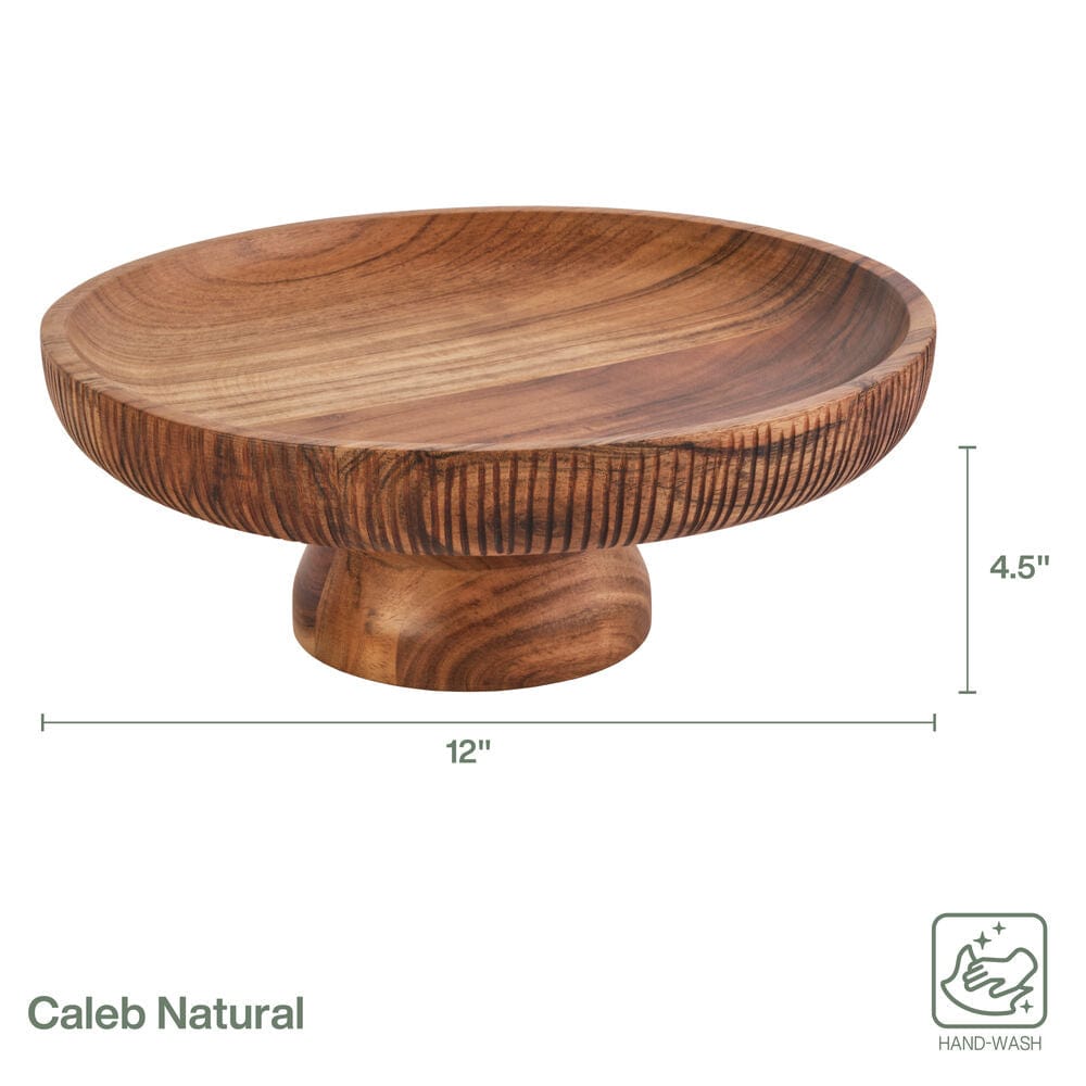 Fitz And Floyd Caleb Acacia Wood Footed Serve Platter Cake Stand