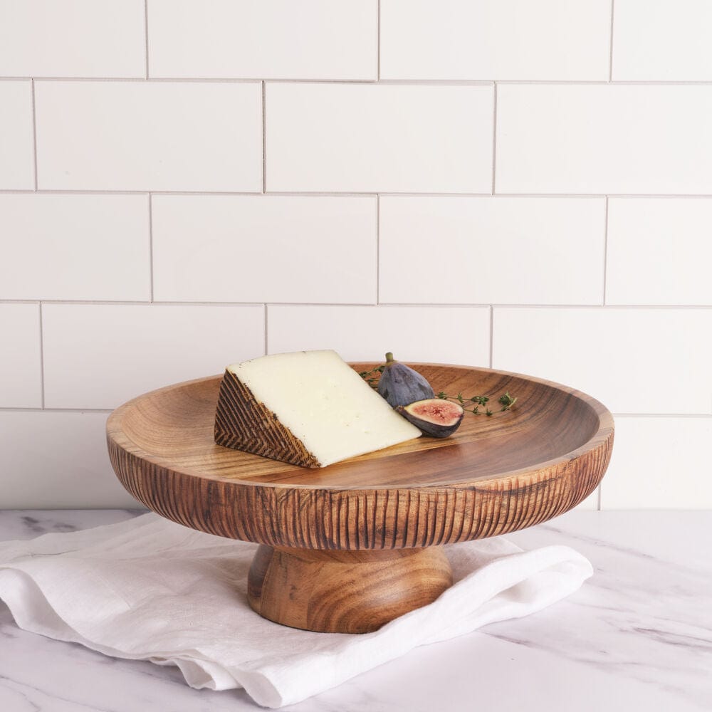 fitz and floyd Caleb Acacia Wood Footed Serve Platter Cake Stand