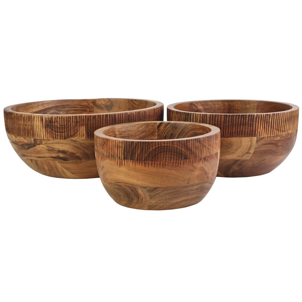 Fitz And Floyd Caleb Acacia Wood Set Of 3 Serve Bowls