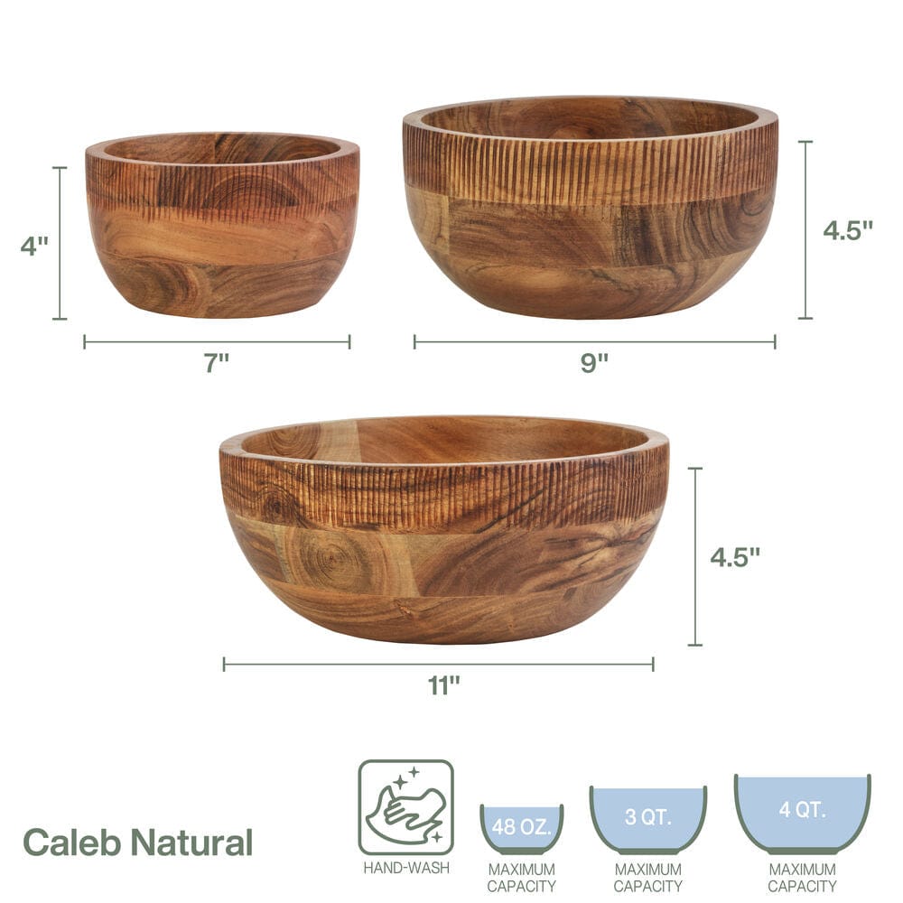 Fitz And Floyd Caleb Acacia Wood Set Of 3 Serve Bowls