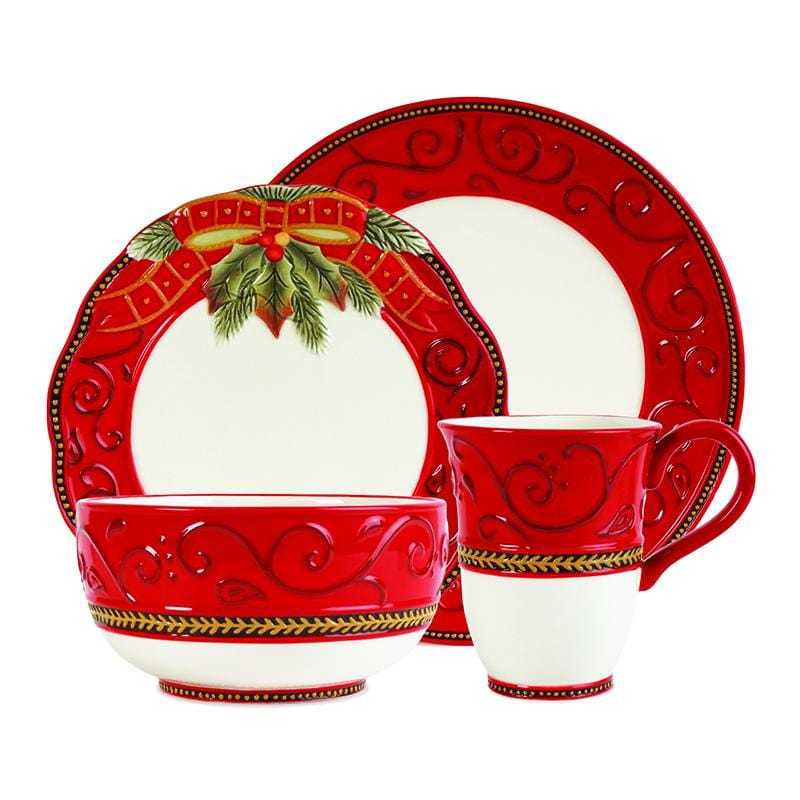 Fitz And Floyd Damask Holiday 4 Piece Place Setting