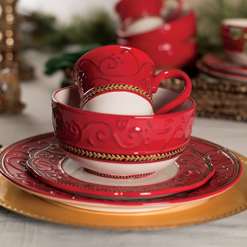 Fitz And Floyd Damask Holiday 4 Piece Place Setting