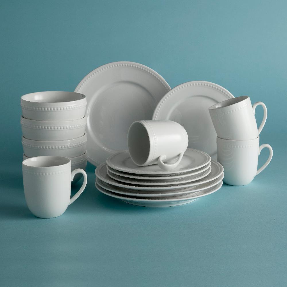 Fitz And Floyd Everyday White® Beaded 16 Piece Dinnerware Set Service For 4
