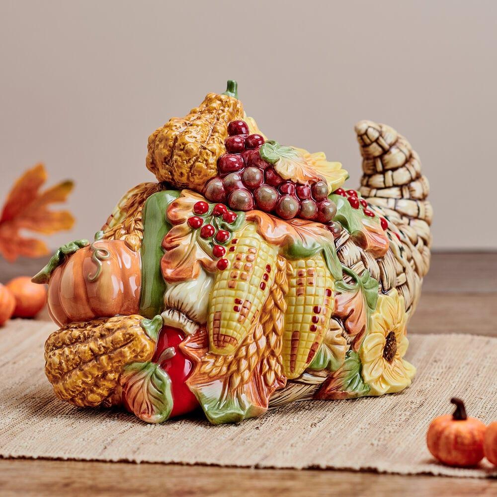 fitz and floyd Fall Harvest Cornucopia Figurine Cookie Jar 12IN
