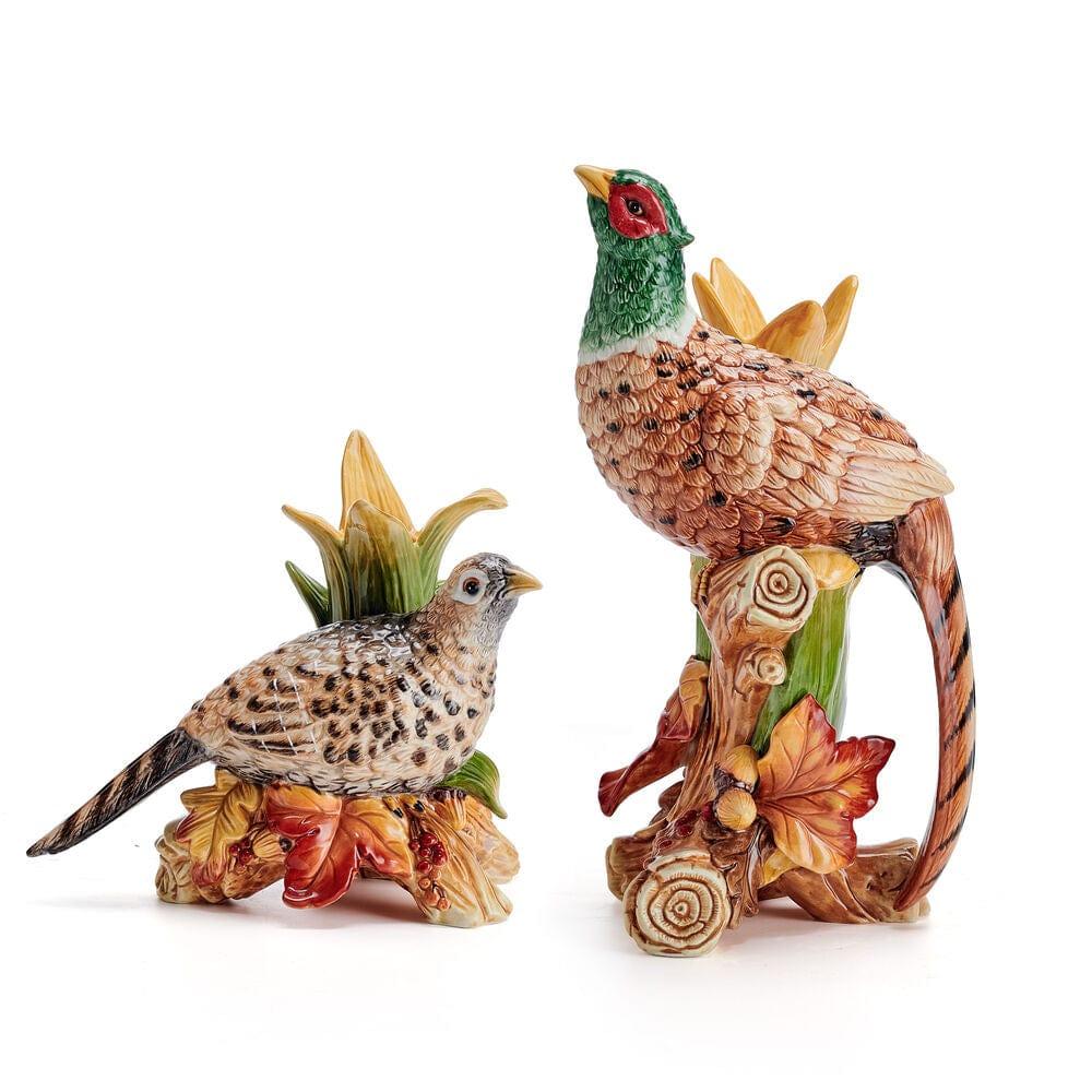 Fitz And Floyd Fall Harvest Pheasant Figurine Candleholders Set Of 2