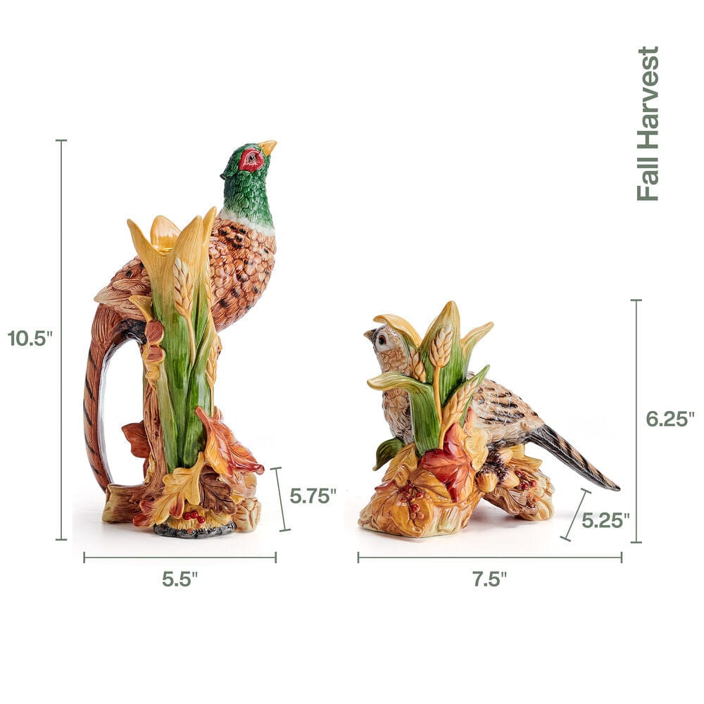 Fitz And Floyd Fall Harvest Pheasant Figurine Candleholders Set Of 2