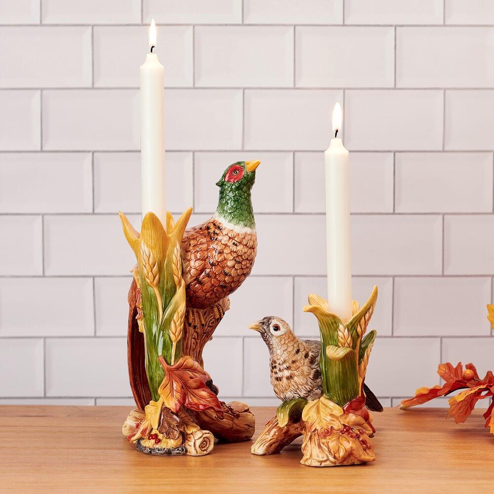 Fitz And Floyd Fall Harvest Pheasant Figurine Candleholders Set Of 2