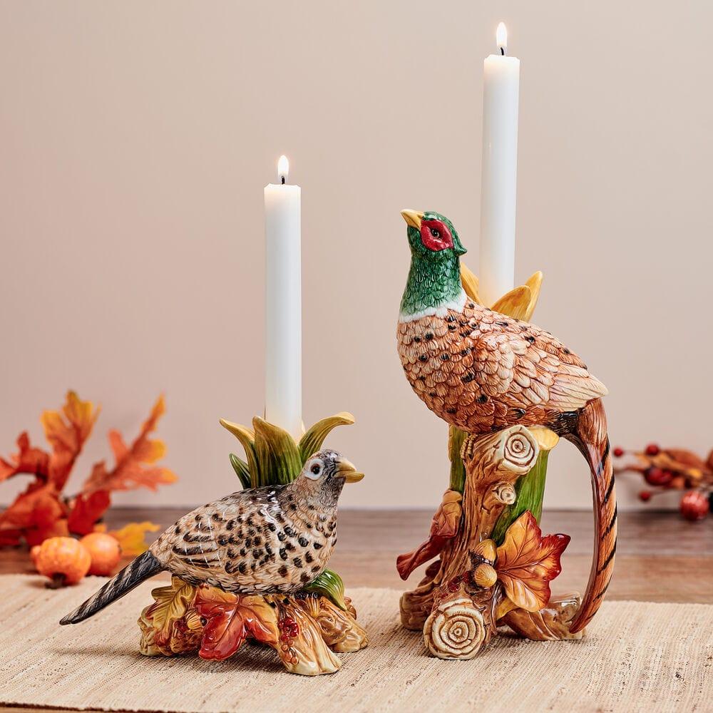 fitz and floyd Fall Harvest Pheasant Figurine Candleholders Set of 2