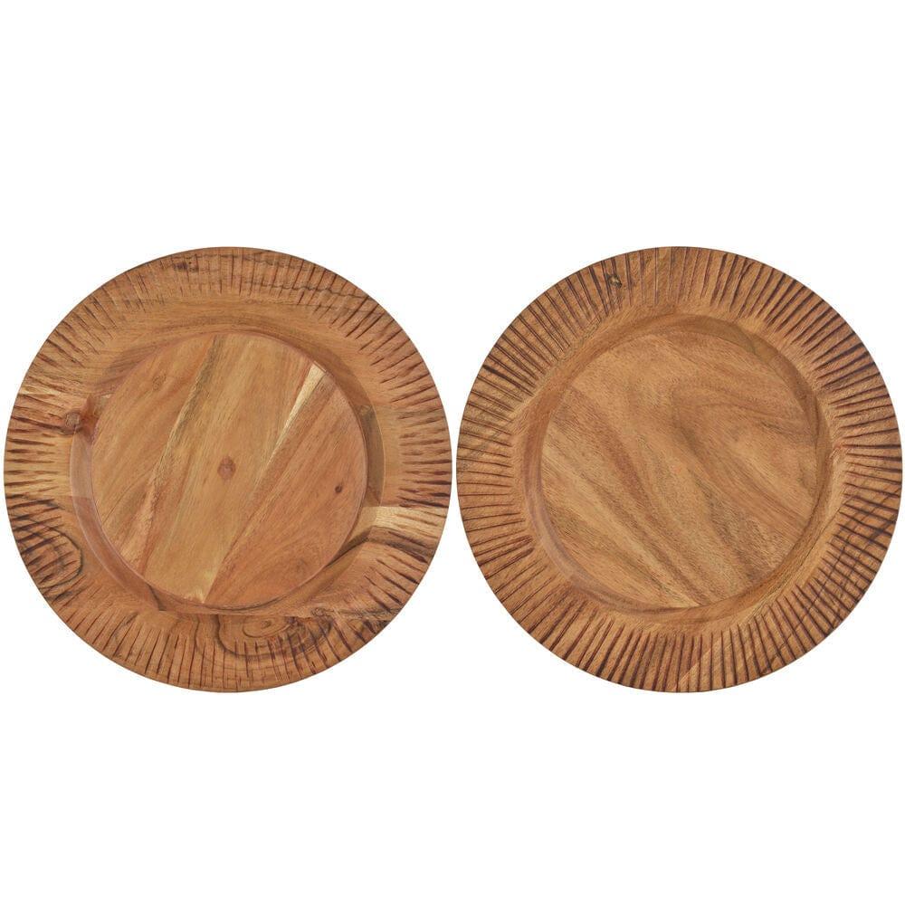 Fitz And Floyd Caleb Acacia Wood Set Of 2 Chargers