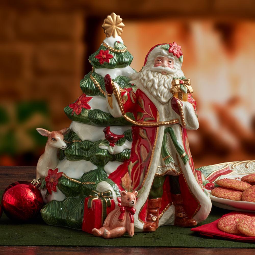 fitz and floyd Cardinal Christmas Santa Cookie Jar