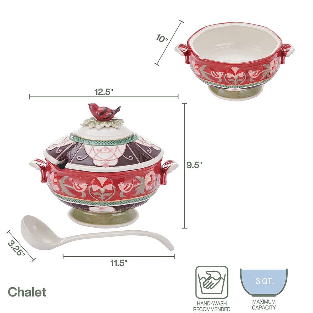 Fitz And Floyd Chalet Soup Tureen With Ladle 3 QT