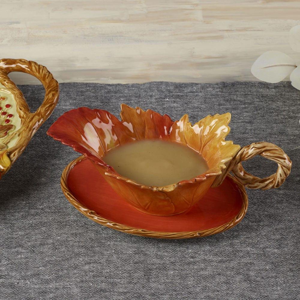 Fitz And Floyd Harvest Gravy Boat With Tray