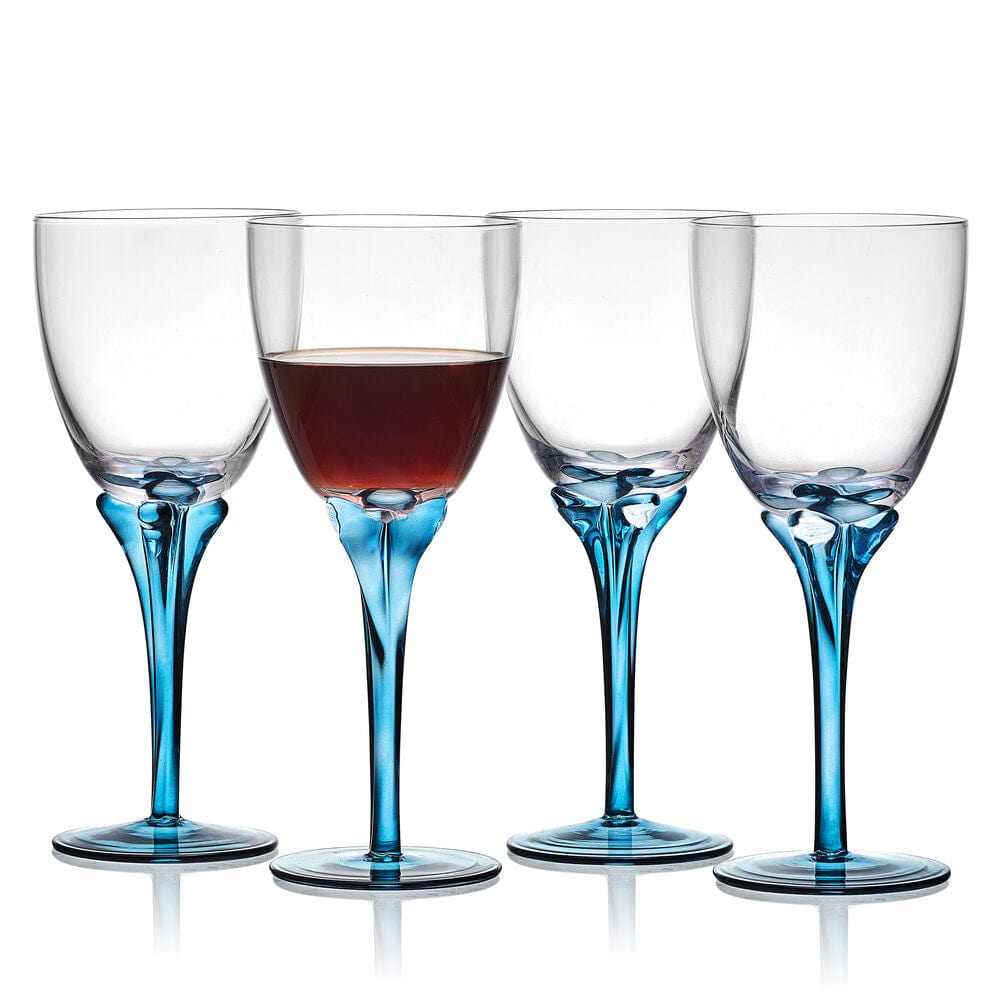 Fitz And Floyd Jardin Set Of 4 Blue Wine Glasses
