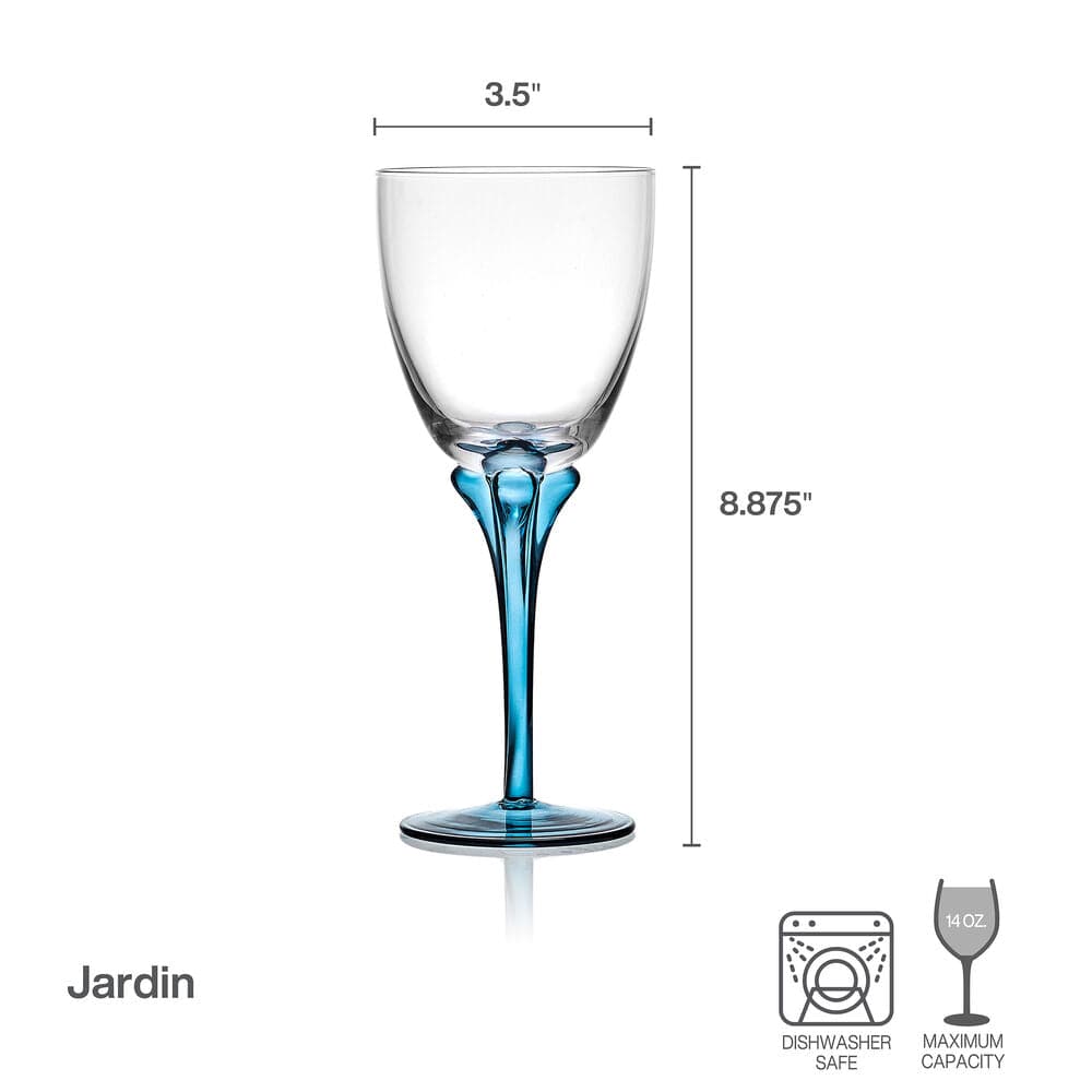 Fitz And Floyd Jardin Set Of 4 Blue Wine Glasses