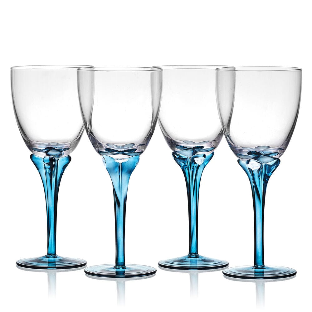 Fitz And Floyd Jardin Set Of 4 Blue Wine Glasses