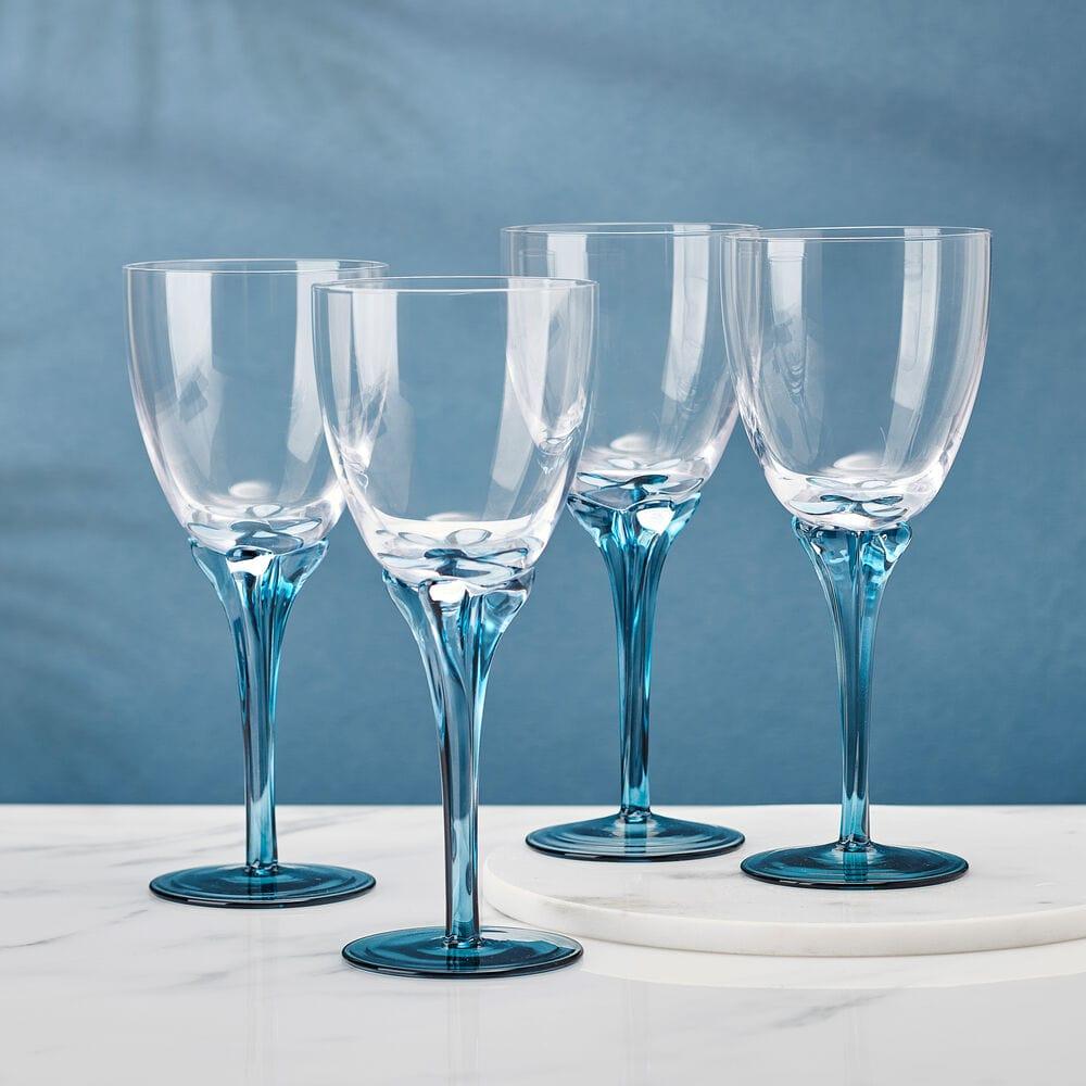 fitz and floyd Jardin Set of 4 Blue Wine Glasses
