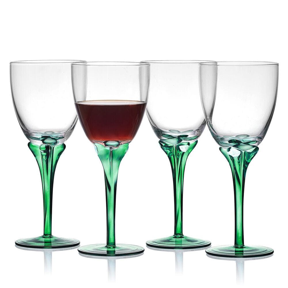 Fitz And Floyd Jardin Set Of 4 Green Wine Glasses