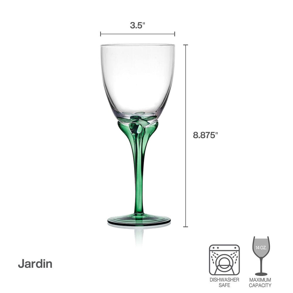 Fitz And Floyd Jardin Set Of 4 Green Wine Glasses
