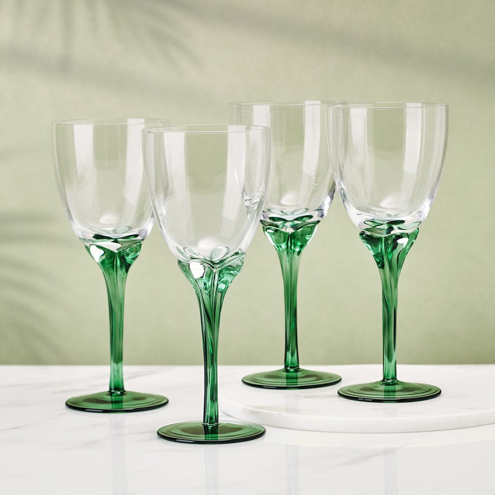 fitz and floyd Jardin Set of 4 Green Wine Glasses
