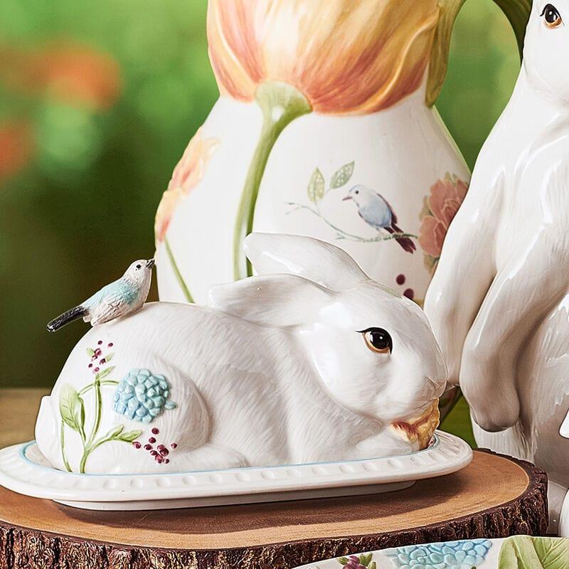 Fitz And Floyd Meadow Rabbit Covered Butter Dish