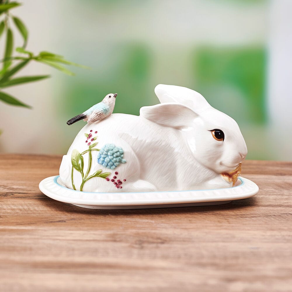 fitz and floyd Meadow Rabbit Covered Butter Dish