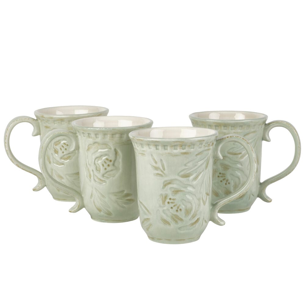 Fitz And Floyd Toulouse Green Set Of 4 Mugs